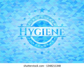 Hygiene sky blue emblem with mosaic ecological style background