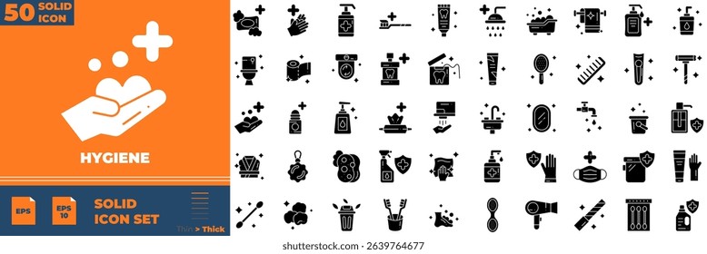 Hygiene Solid Editable Icons set. Vector illustration in modern thin solid style of hygiene icons: cleaning, disinfection, soap, etc