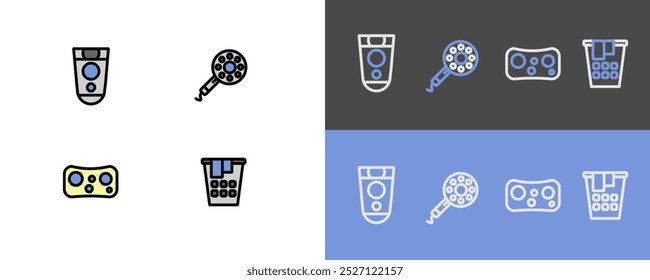 Hygiene symbols - modern electric razor, hairdryer, sponge and laundry icons - filled and stroke icons