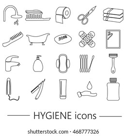 hygiene theme modern simple black outline icons set eps10