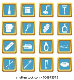 Hygiene tools icons set in azur color isolated vector illustration for web and any design