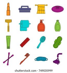 Hygiene tools icons set. Doodle illustration of vector icons isolated on white background for any web design