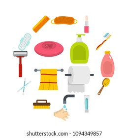 Hygiene tools icons set in flat style isolated vector illustration