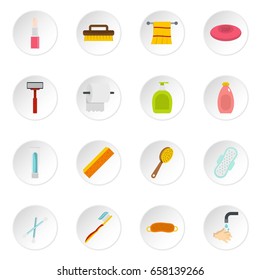 Hygiene tools icons set in flat style isolated vector icons set illustration
