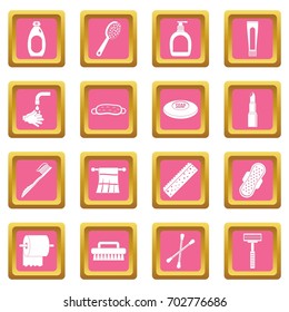 Hygiene tools icons set in pink color isolated vector illustration for web and any design