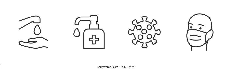 Hygiene vector icon set. Virus care black shape silhouette icons collection. Washing hands, anti bacterial soap, use sanitary antiseptic. Wash hand with soap and water flat design illustration