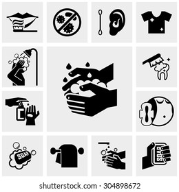 Hygiene vector icons set on gray