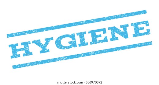 Hygiene watermark stamp. Text caption between parallel lines with grunge design style. Rubber seal stamp with unclean texture. Vector light blue color ink imprint on a white background.