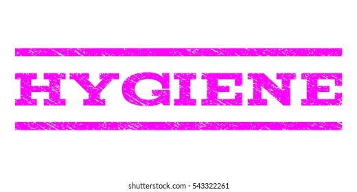 Hygiene watermark stamp. Text caption between horizontal parallel lines with grunge design style. Rubber seal stamp with dirty texture. Vector magenta color ink imprint on a white background.
