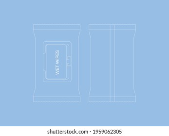 Hygiene wipes package.Wet wipe packaging template. Plastic Pack  template. Tissue Pouch Pack.