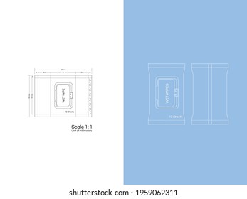 Hygiene wipes package.Wet wipe packaging template. Plastic Pack  template. Tissue Pouch Pack.