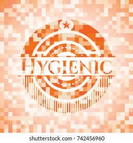 Hygienic abstract emblem, orange mosaic background