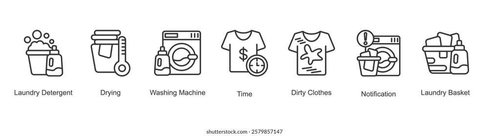 Hygienic Clothing Icon Laundry Detergent, Drying, Washing Machine, Time, Dirty Clothes, Notification, Laundry Basket