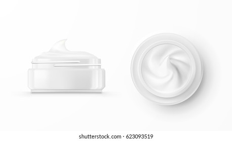 Hygienic Cream In Glass Jar. Top And Side View. EPS10 Vector