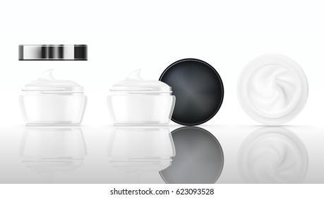 Hygienic Cream In Glass Jar. Top And Side View. EPS10 Vector