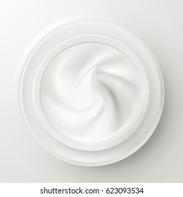 Hygienic Cream In Glass Jar. Top View. EPS10 Vector