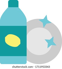 Hygienic Dish Plate with liquid detergent concept vector Icon design, Glittering Cleaned Products on white background
