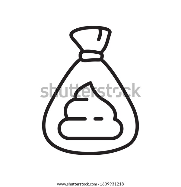 Hygienic dog bag with poop icon. Thin line art for logo. Black and