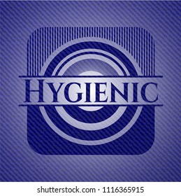 Hygienic emblem with denim high quality background