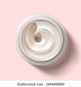Hygienic face cream. Cosmetic cream top view. Vector illustration.