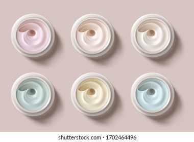Hygienic face cream. Cosmetic cream top view. Vector illustration.