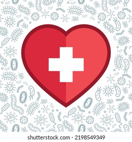 hygienic heart protecting from virus, germs and bacteria. Flat style vector illustration.