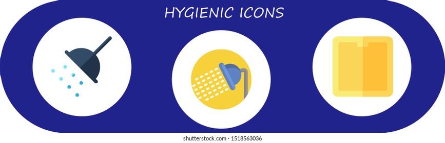 hygienic icon set. 3 flat hygienic icons.  Collection Of - shower, pad icons