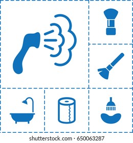 Hygienic icon. set of 6 hygienic filled icons such as shower, shaving brush