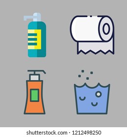 hygienic icon set. vector set about hand wash, toilet paper, soap dispenser and liquid soap icons set.