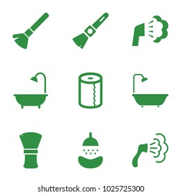 Hygienic icons. set of 9 editable filled hygienic icons such as shaving brush, shower
