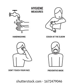 Hygienic measures pictograms. Preventive measures for the virus. 