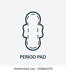 Hygienic Period Pad Line Icon. Woman Sanitary Napkin. Feminine Hygienic Sanitary Napkin Products For Menstruation. Menstruation Period Pad Liner Icon. Editable Stroke. Vector Illustration.