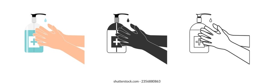 Conjunto higiénico. icono de lavarse las manos. Vector.