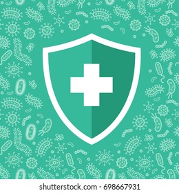 Hygienic Shield Protecting From Virus, Germs And Bacteria. Flat Style Vector Illustration.

