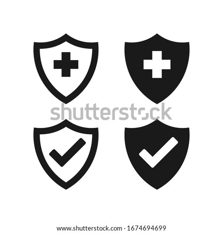 Hygienic shields that protect against viruses, germs and bacteria. Collection of web security shield icons with a white background.