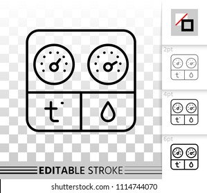 Hygrometer thin line icon. Outline sign of thermometer. Barometer linear pictogram with different stroke width. Simple vector symbol transparent background Hygrometer editable stroke icon without fill