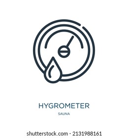 hygrometer thin line icon. temperature, equipment linear icons from sauna concept isolated outline sign. Vector illustration symbol element for web design and apps.