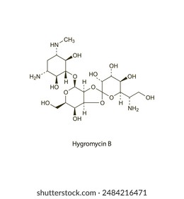 Hygromycin B flat skeletal molecular structure Anthelmintic agent drug used in worm infection treatment. Vector illustration scientific diagram.