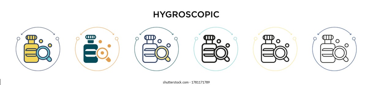 Icono higroscópico en el estilo relleno, delgado, contorno y trazo. Ilustración vectorial de dos iconos vectoriales coloreados y negros se puede utilizar para móviles, ui, web