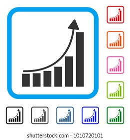 Hyip Bar Chart icon. Flat grey iconic symbol inside a blue rounded squared frame. Black, gray, green, blue, red, pink color variants of hyip bar chart vector. Designed for web and app user interface.