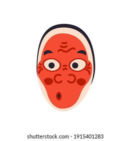 Hyottoko mask isolated vector illustration. Japanese festival design element. Traditional asian culture symbol in cartoon style.