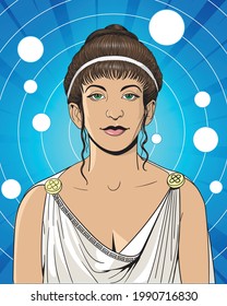 Hypatia line art portrait. She was a Hellenistic Neoplatonist philosopher, astronomer, and mathematician