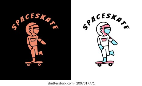 hype astronaut playing skateboard cartoon. illustration for t shirt, poster, logo, sticker, or apparel merchandise.