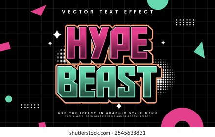 Efeito de texto vetorial editável de fera hype beast, com estilo cômico retrô. Adequado para tema antigo vintage.