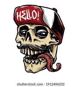 hype beast skull with snap back hat vector illustration