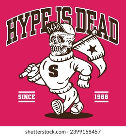 Hype Beast Skull Wearing Snapback Cap Mascot Character Design in Sport Vintage Athletic Style Hand Drawn Vector Design