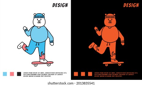 hype polar bear rides on skateboard. illustration for t shirt, poster, logo, sticker, or apparel merchandise.