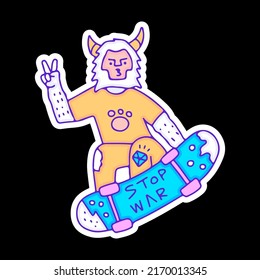 Hype yeti character freestyle with skateboard, illustration for t-shirt, sticker, or apparel merchandise. With doodle, retro, and cartoon style.