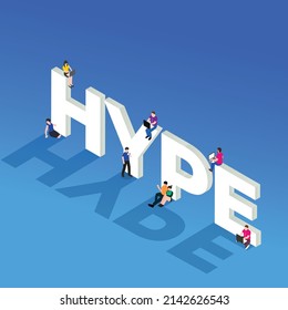 Hype - Jugendliche, die Laptop und Smartphone nach dem Trend isometrischen 3D-Vektorgrafik-Konzept für Banner, Website, Illustration, Landing-Page, Vorlage usw. verwenden