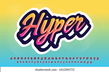 Hyper. 3D script handmade font. 3D youth typography font effect.